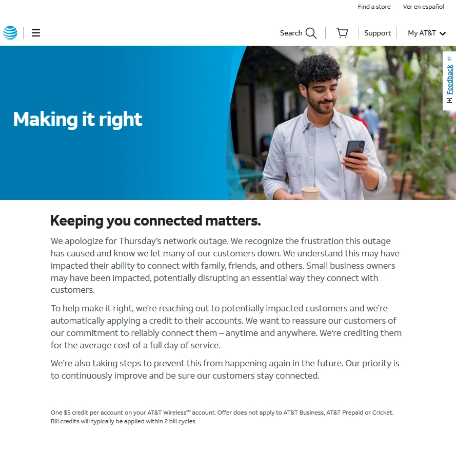 角子機：美最大运营商 AT&T 断网 10 小时后续：受影响用户可获 5 美元话费补贴